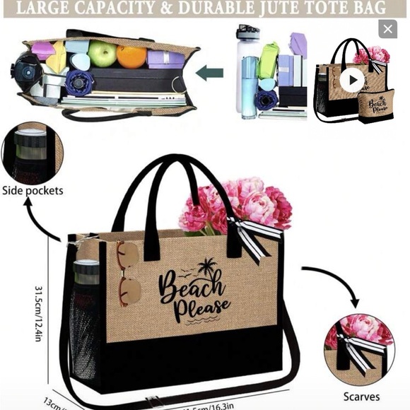 Beach Please Women's Tote Bag - Black & Tan - Picture 4 of 7